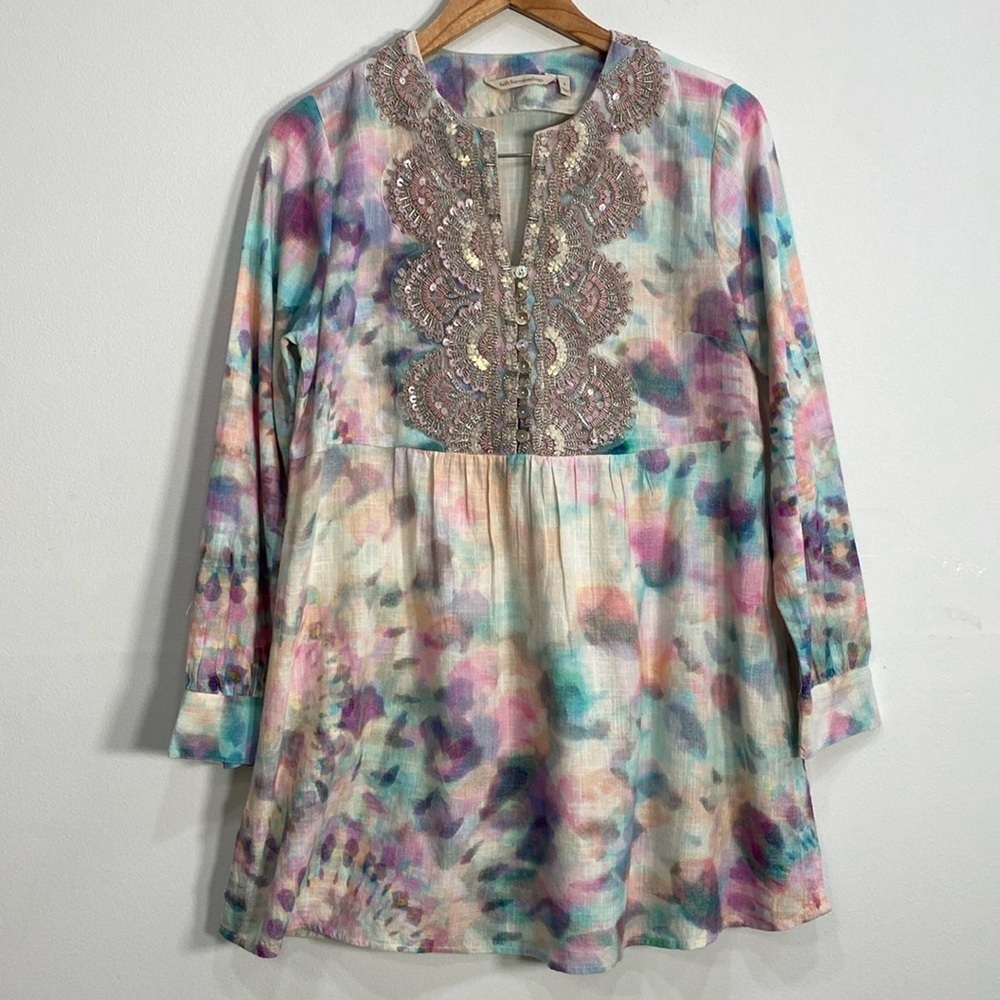 Soft Surroundings Tie Dye Top‎ Beaded Small